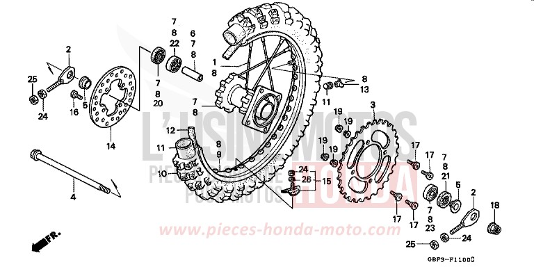 ROUE ARRIERE de CR80R "Grandes Roues" NEUCLEAR RED (R177) 1997